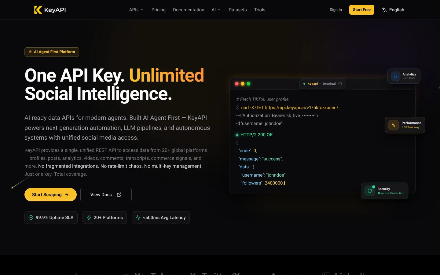 KeyAPI social data API website