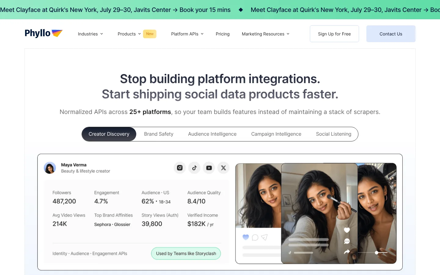 Phyllo social data API website