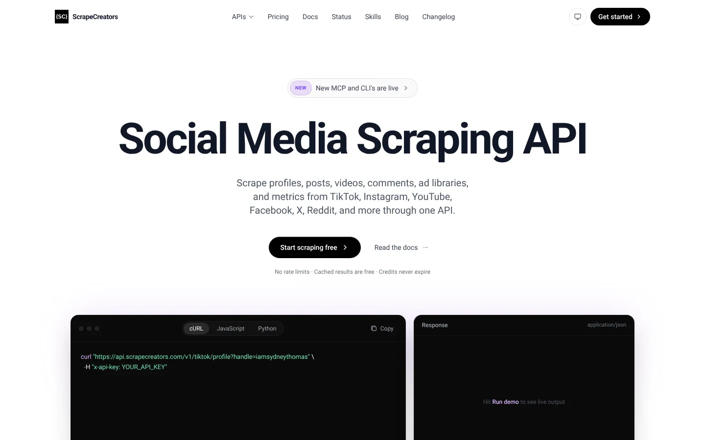 ScrapeCreators Facebook API website