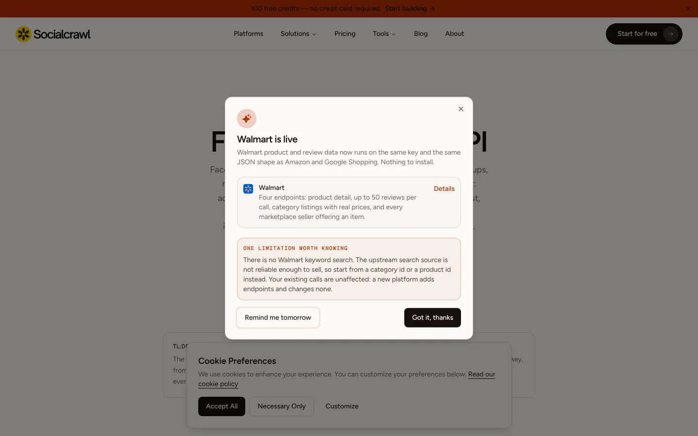 SocialCrawl Facebook API website