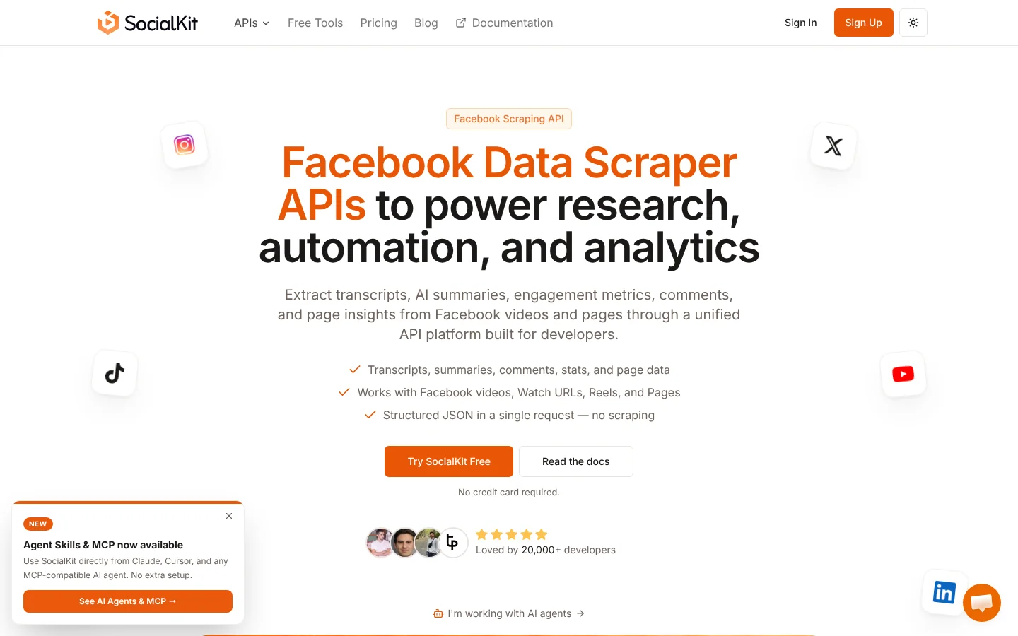 SocialKit Facebook Data APIs website