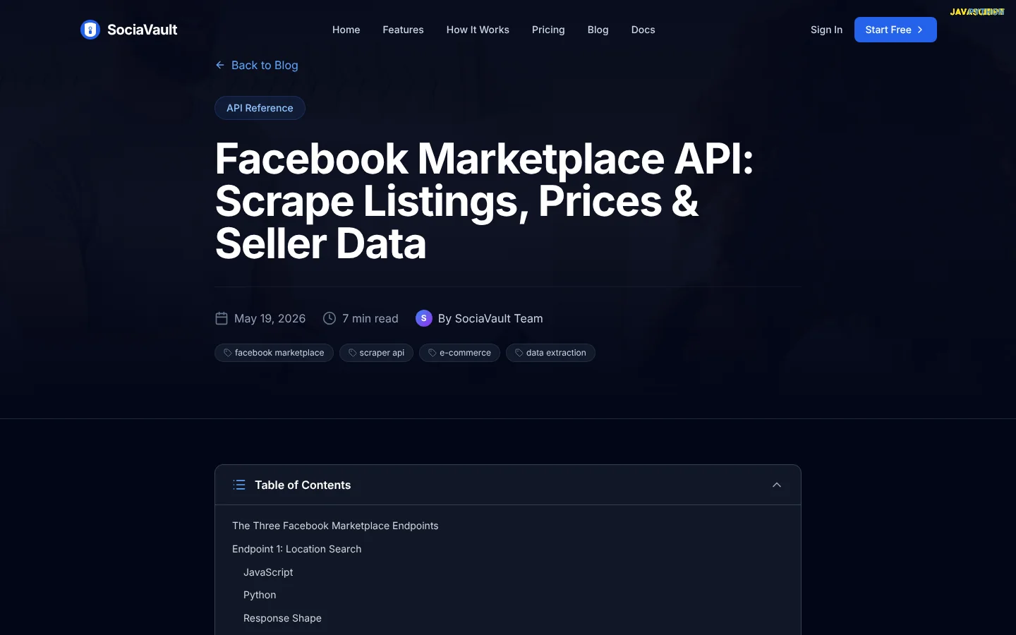 SociaVault Facebook Marketplace API website