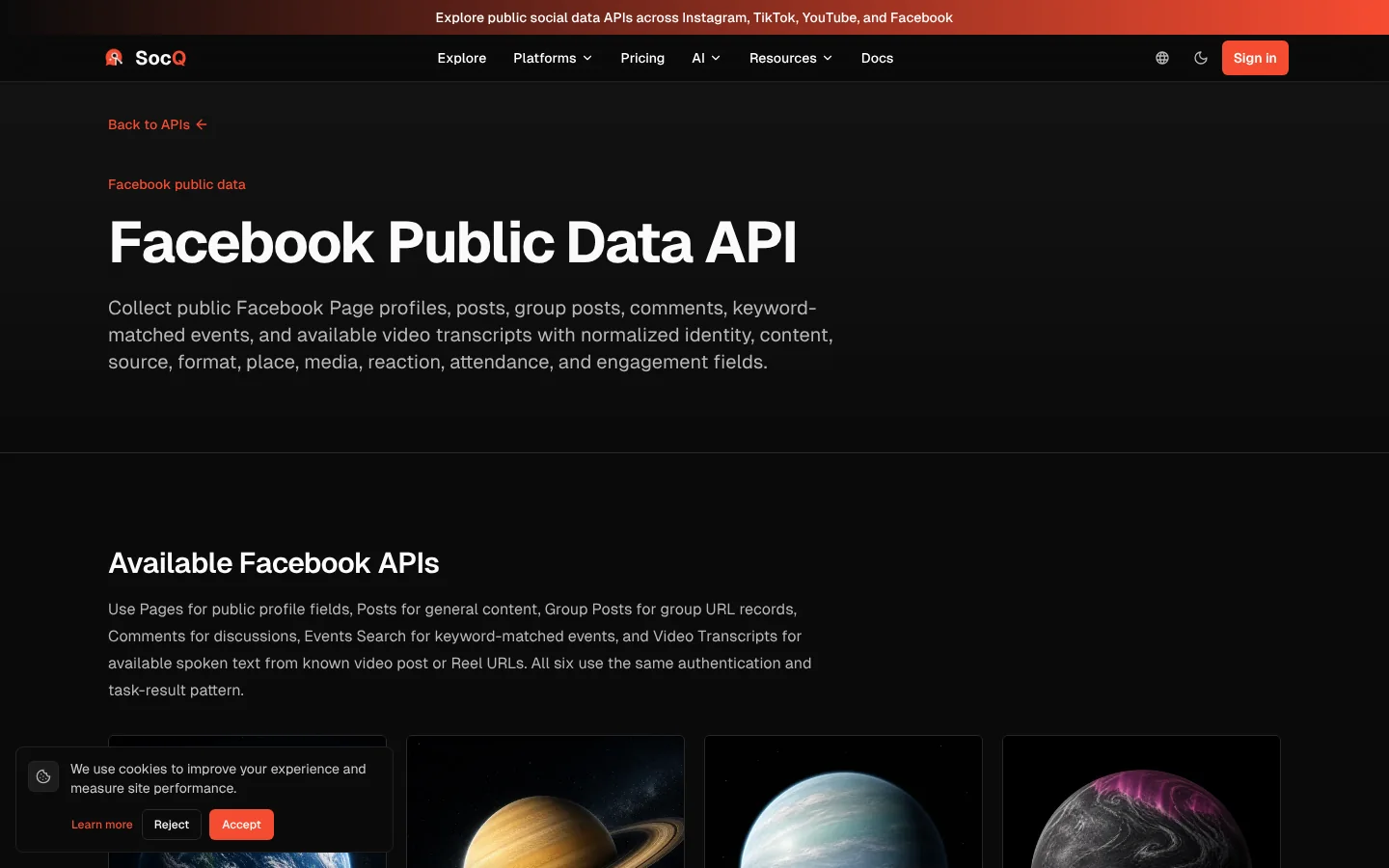 SocQ Facebook API website