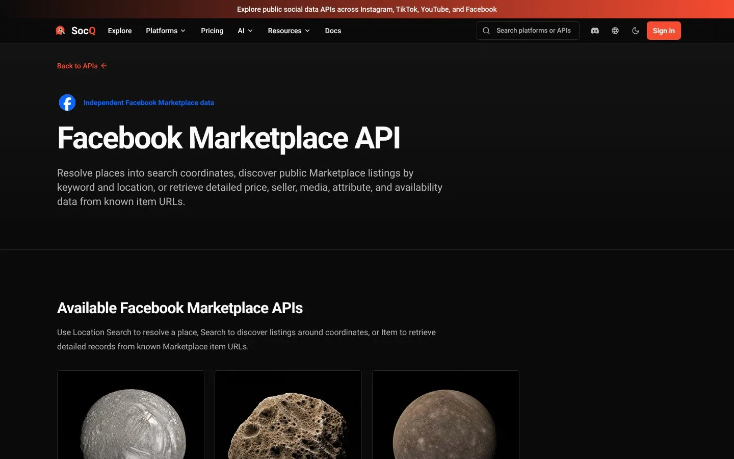 SocQ Facebook Marketplace API 网站
