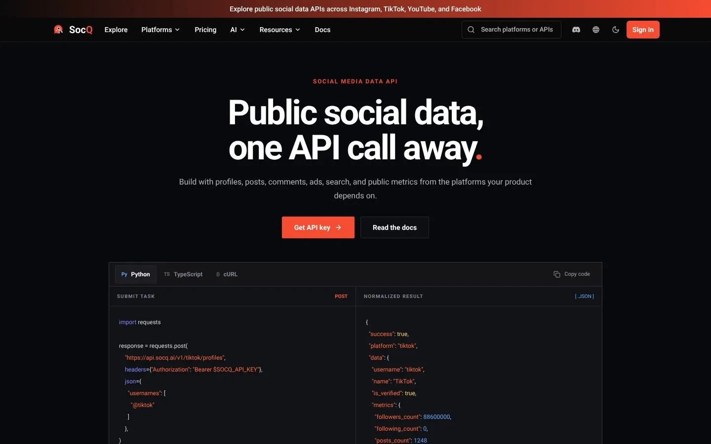SocQ 社媒数据 API 网站
