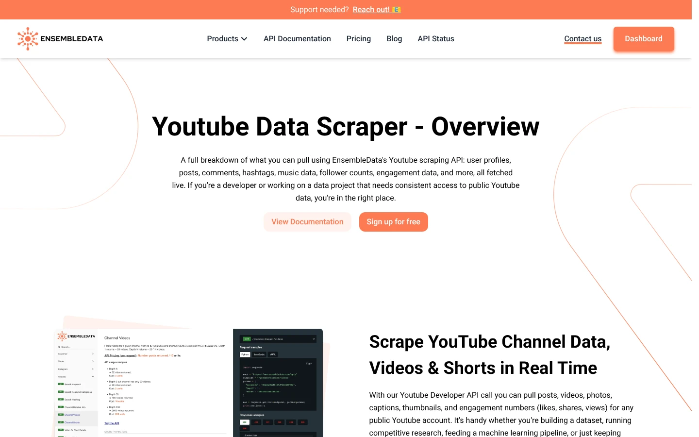 EnsembleData YouTube API website
