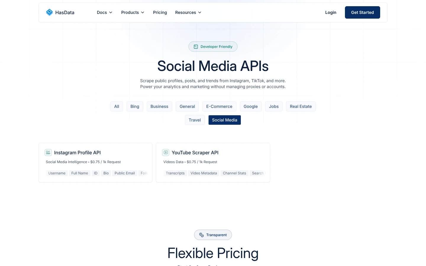HasData YouTube Scraper API website