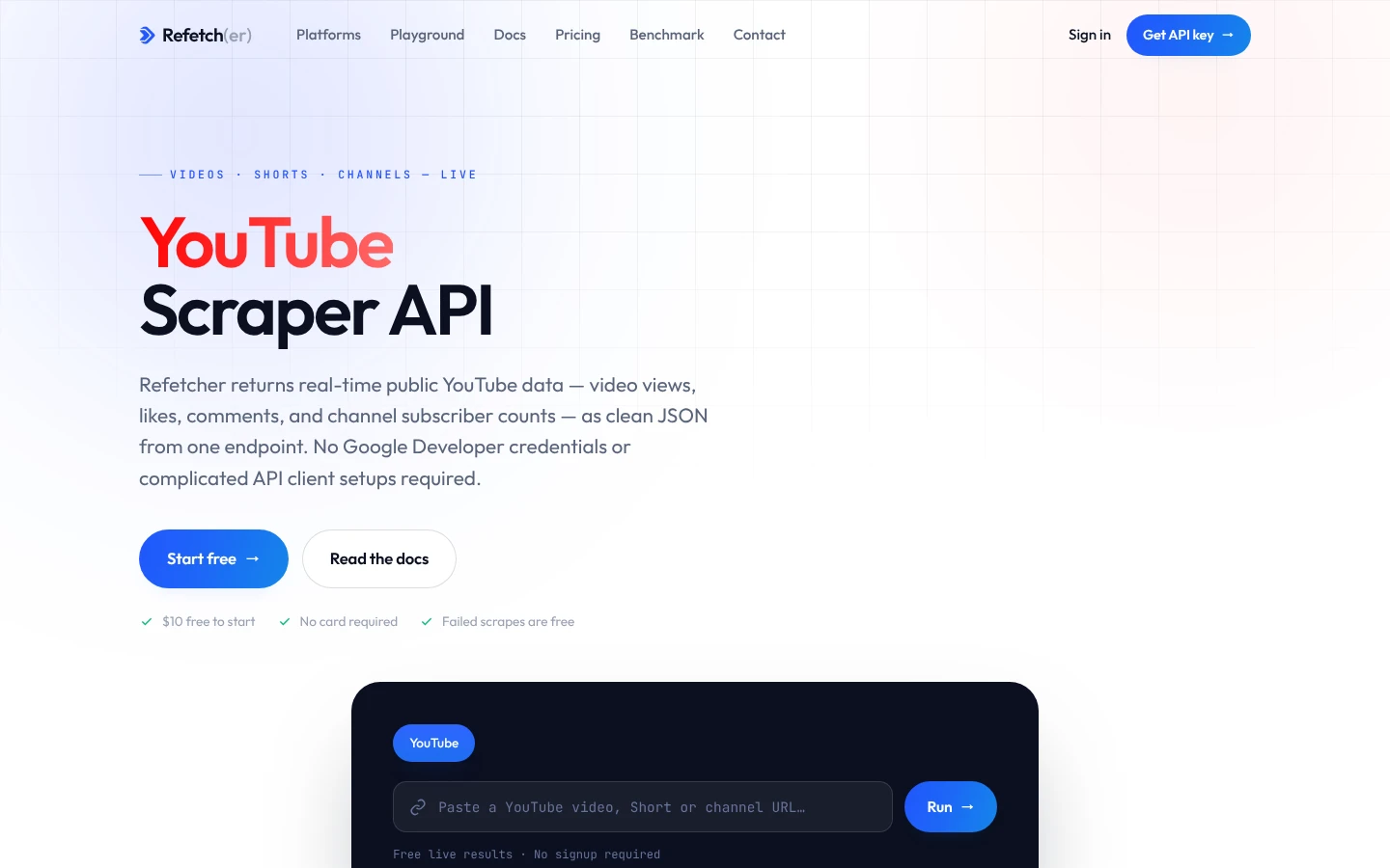 Refetcher YouTube Scraper API website