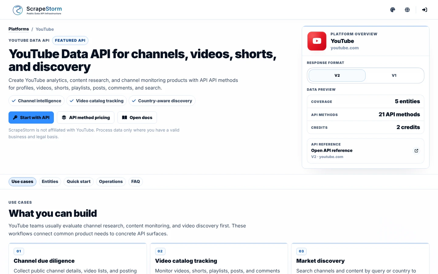 ScrapeStorm YouTube Data API website