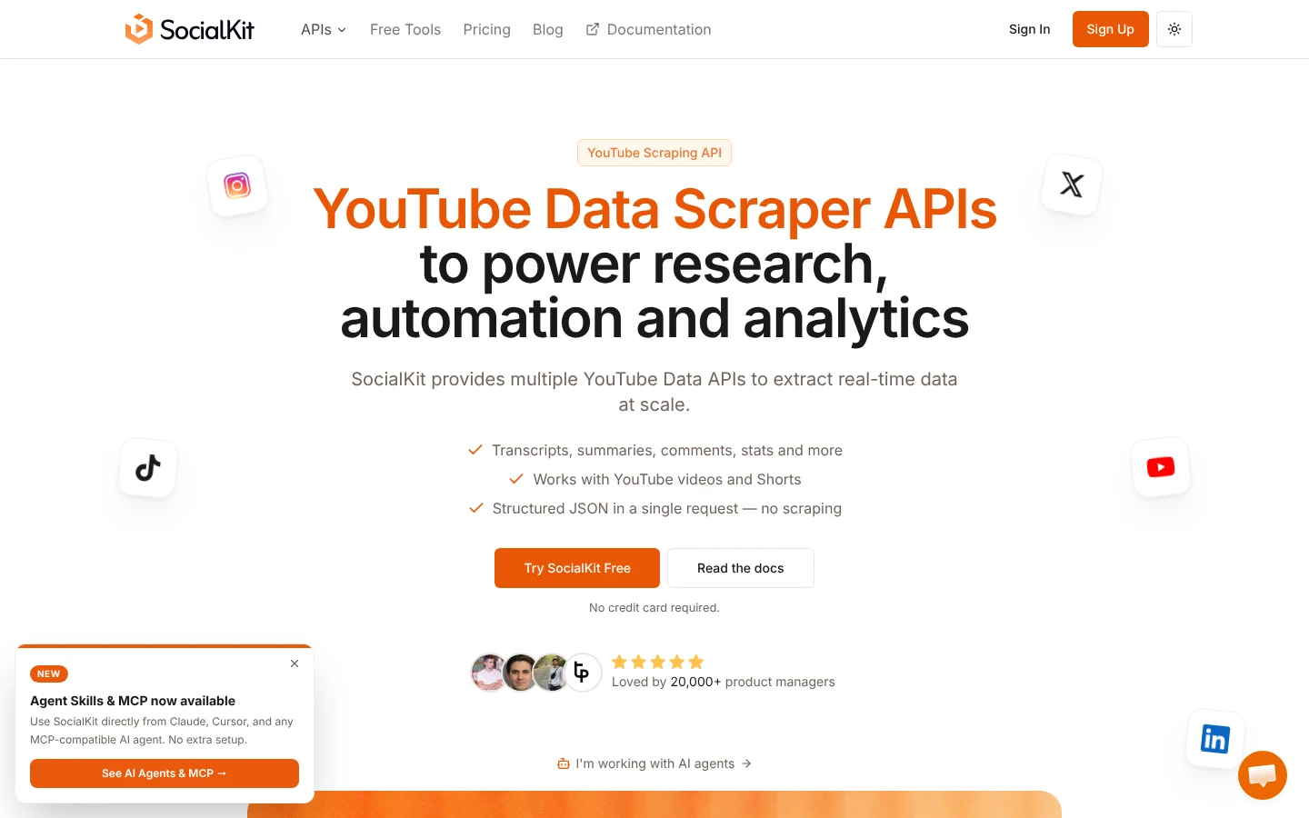 SocialKit YouTube Data API website