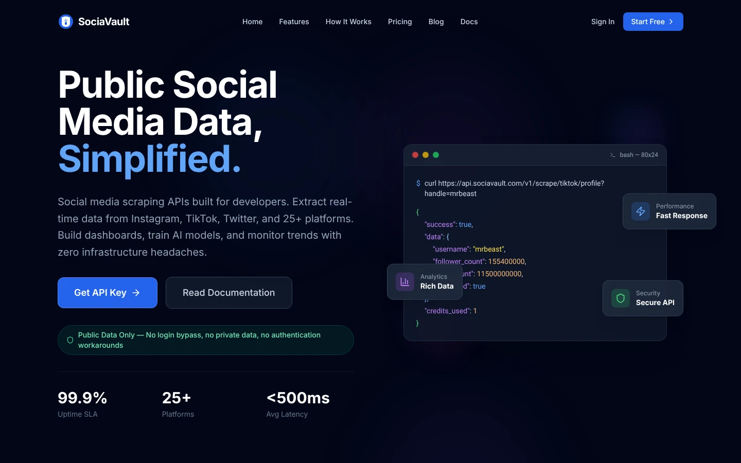 SociaVault YouTube API website