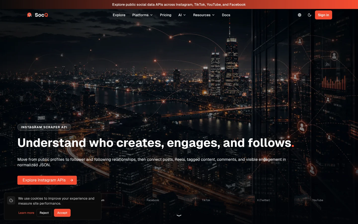 SocQ social media data API website